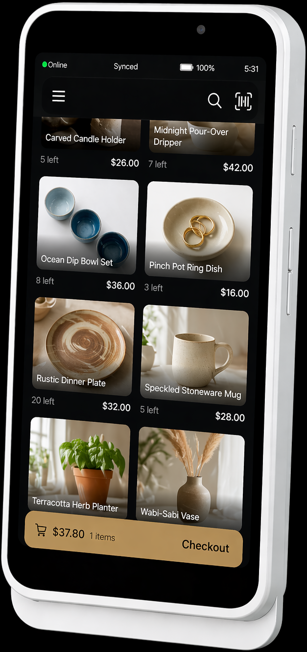 The OneTill device — an all-in-one handheld POS terminal