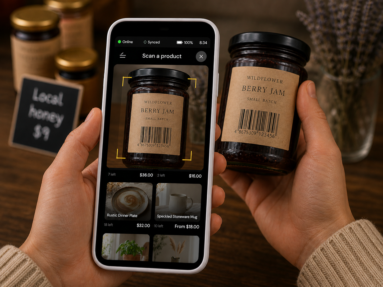 OneTill device scanning a product barcode